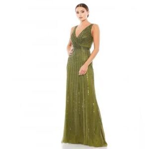 MAC DUGGAL Bead Sequin embellished A-Line Gown in olive Green size 8 style 5219